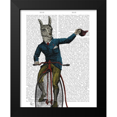 Llama on Bike Black Modern Wood Framed Art Print by Fab Funky