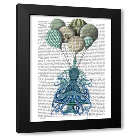 Octopus Cage and Balloons Black Modern Wood Framed Art Print with Double Matting by Fab Funky