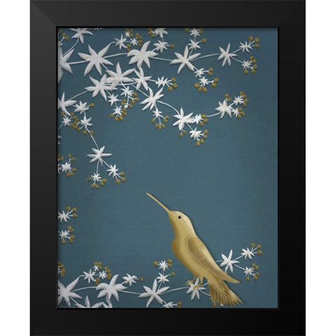 Golden Hummingbird 1 Black Modern Wood Framed Art Print by Fab Funky