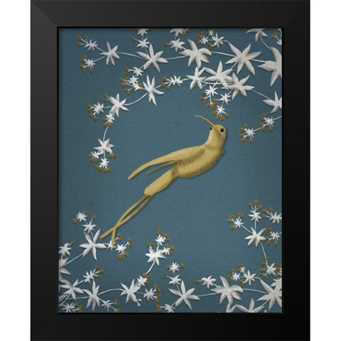 Golden Hummingbird 2 Black Modern Wood Framed Art Print by Fab Funky