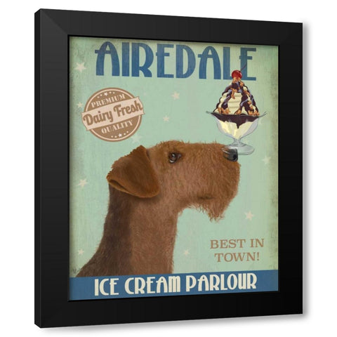 Airedale Ice Cream Black Modern Wood Framed Art Print by Fab Funky