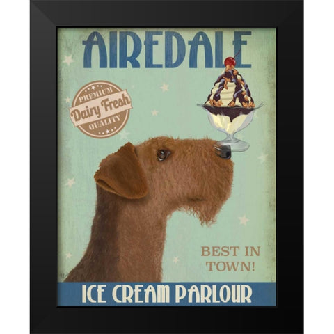 Airedale Ice Cream Black Modern Wood Framed Art Print by Fab Funky