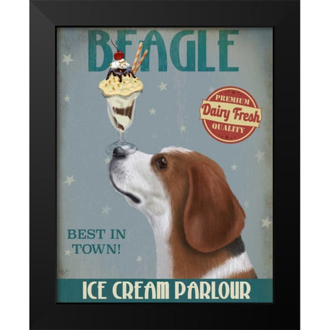 Beagle Ice Cream Black Modern Wood Framed Art Print by Fab Funky