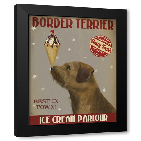 Border Terrier Ice Cream Black Modern Wood Framed Art Print by Fab Funky