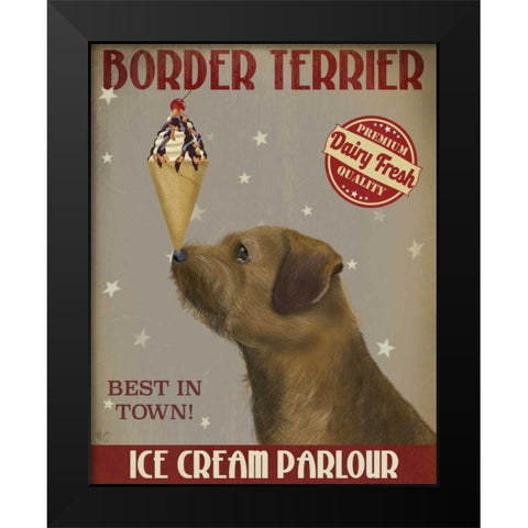 Border Terrier Ice Cream Black Modern Wood Framed Art Print by Fab Funky