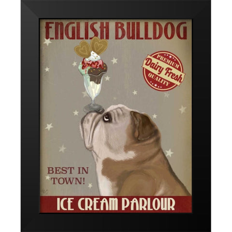 English Bulldog Ice Cream Black Modern Wood Framed Art Print by Fab Funky