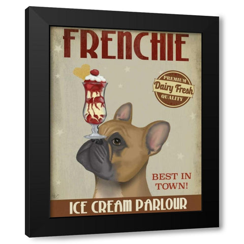 French Bulldog Ice Cream Black Modern Wood Framed Art Print with Double Matting by Fab Funky