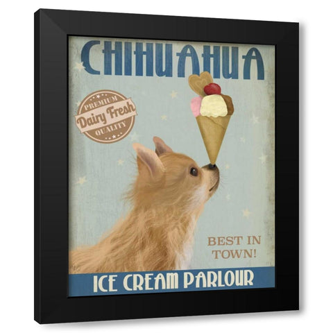 Chihuahua, Long Haired, Ice Cream Black Modern Wood Framed Art Print by Fab Funky