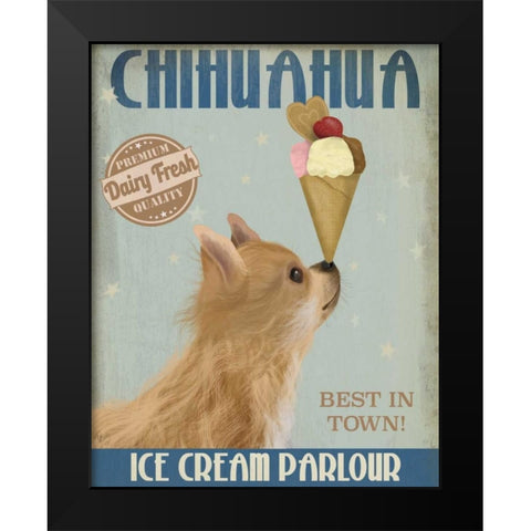 Chihuahua, Long Haired, Ice Cream Black Modern Wood Framed Art Print by Fab Funky