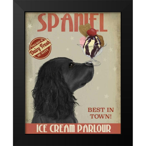 Cocker Spaniel, Black, Ice Cream Black Modern Wood Framed Art Print by Fab Funky