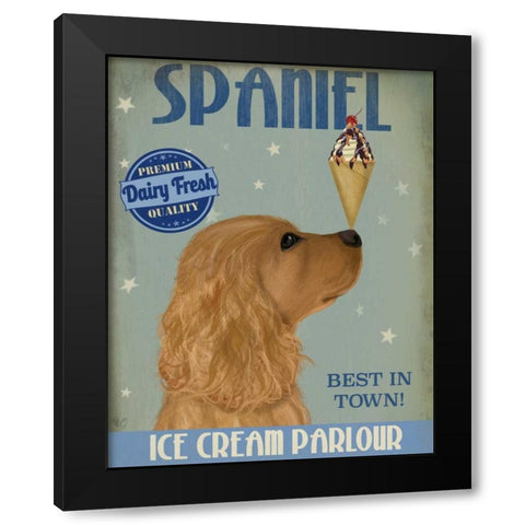 Cocker Spaniel, Golden, Ice Cream Black Modern Wood Framed Art Print by Fab Funky