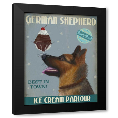 German Shepherd Ice Cream Black Modern Wood Framed Art Print with Double Matting by Fab Funky
