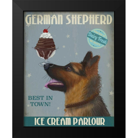 German Shepherd Ice Cream Black Modern Wood Framed Art Print by Fab Funky