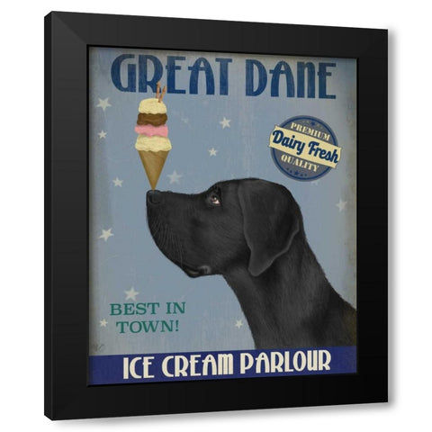 Great Dane, Black, Ice Cream Black Modern Wood Framed Art Print by Fab Funky