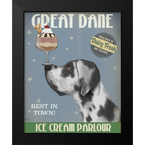 Great Dane, Harlequin, Ice Cream Black Modern Wood Framed Art Print by Fab Funky