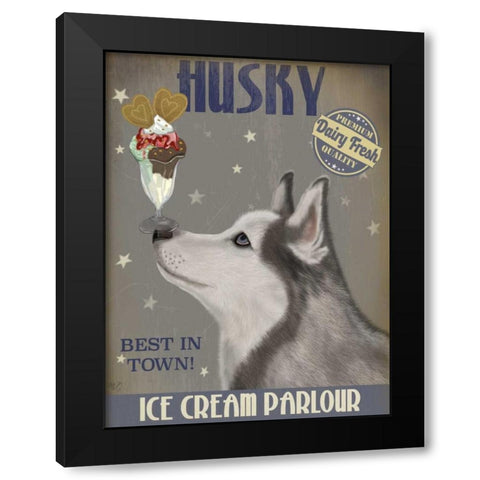 Husky Ice Cream Black Modern Wood Framed Art Print with Double Matting by Fab Funky