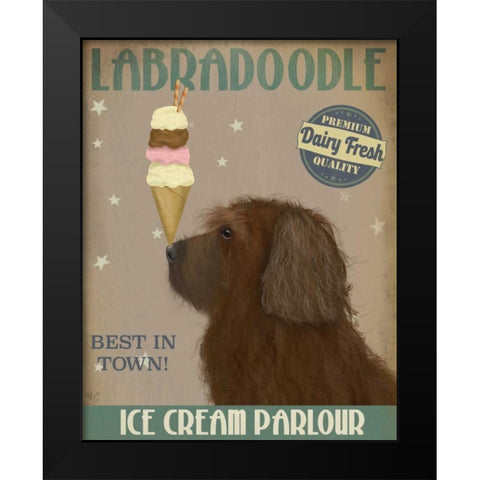 Labradoodle, Brown, Ice Cream Black Modern Wood Framed Art Print by Fab Funky