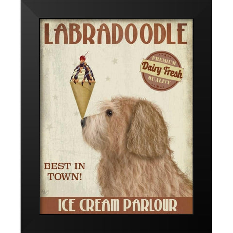 Labradoodle, Golden, Ice Cream Black Modern Wood Framed Art Print by Fab Funky