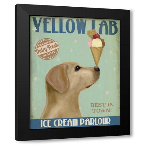 Yellow Labrador Ice Cream Black Modern Wood Framed Art Print by Fab Funky