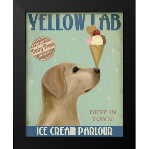 Yellow Labrador Ice Cream Black Modern Wood Framed Art Print by Fab Funky