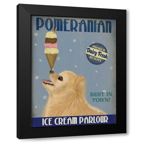 Pomeranian Ice Cream Black Modern Wood Framed Art Print by Fab Funky
