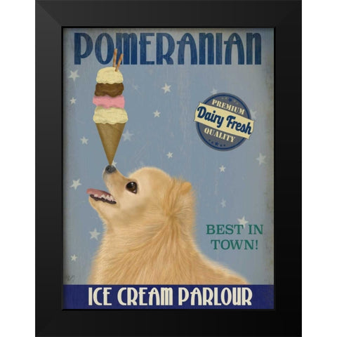 Pomeranian Ice Cream Black Modern Wood Framed Art Print by Fab Funky
