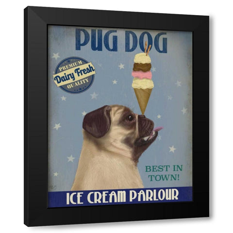 Pug, Fawn, Ice Cream Black Modern Wood Framed Art Print by Fab Funky