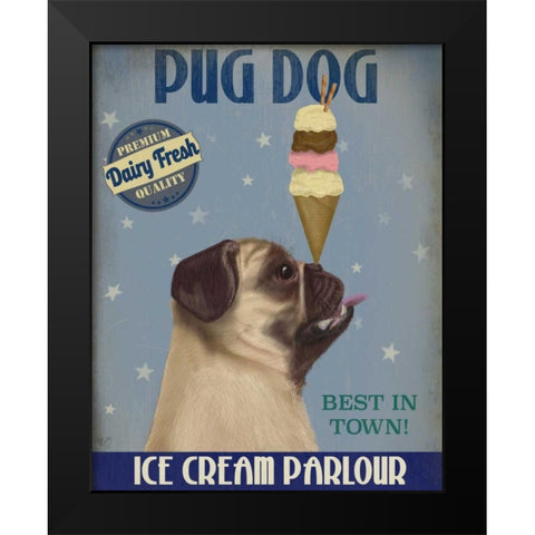 Pug, Fawn, Ice Cream Black Modern Wood Framed Art Print by Fab Funky