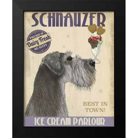 Schnauzer, Grey, Ice Cream Black Modern Wood Framed Art Print by Fab Funky