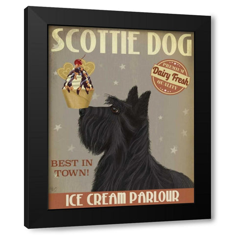 Scottish Terrier Ice Cream Black Modern Wood Framed Art Print with Double Matting by Fab Funky