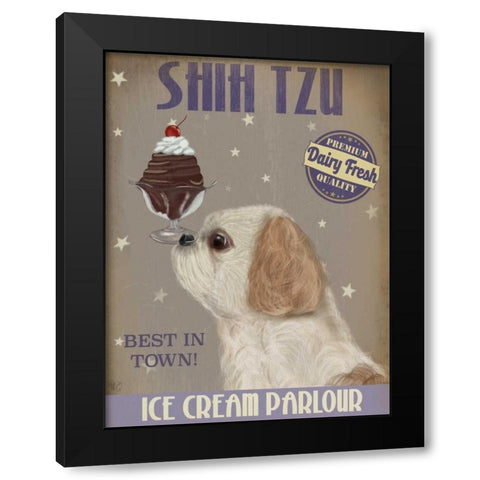 Shih Tzu Ice Cream Black Modern Wood Framed Art Print by Fab Funky