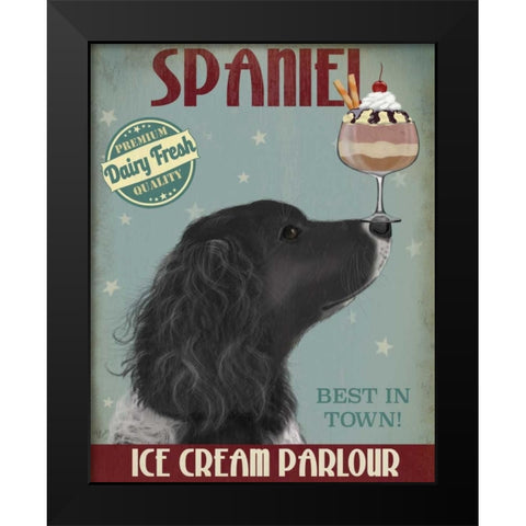 Springer Spaniel, Black, Bebe,Ice Cream Black Modern Wood Framed Art Print by Fab Funky