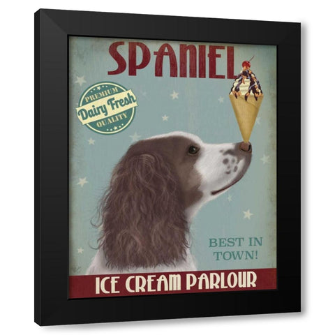 Springer Spaniel, Brown and White, Ice Cream Black Modern Wood Framed Art Print by Fab Funky