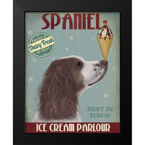 Springer Spaniel, Brown and White, Ice Cream Black Modern Wood Framed Art Print by Fab Funky