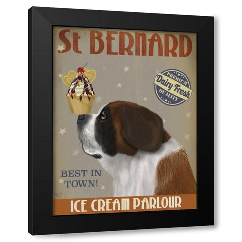 St Bernard Ice Cream Black Modern Wood Framed Art Print by Fab Funky