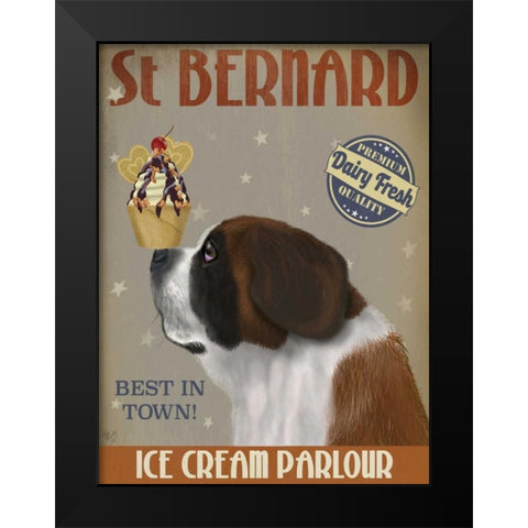 St Bernard Ice Cream Black Modern Wood Framed Art Print by Fab Funky