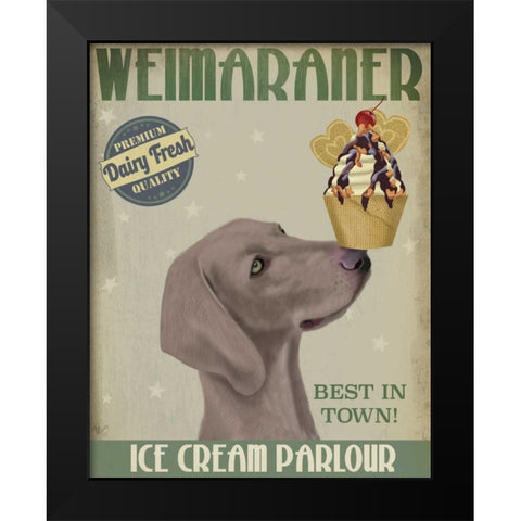 Weimaraner Ice Cream Black Modern Wood Framed Art Print by Fab Funky