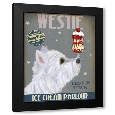 Westie Ice Cream Black Modern Wood Framed Art Print by Fab Funky