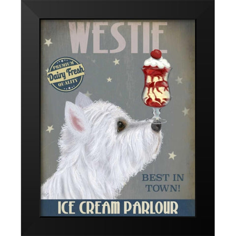 Westie Ice Cream Black Modern Wood Framed Art Print by Fab Funky