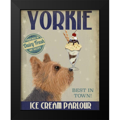 Yorkshire Terrier Ice Cream Black Modern Wood Framed Art Print by Fab Funky