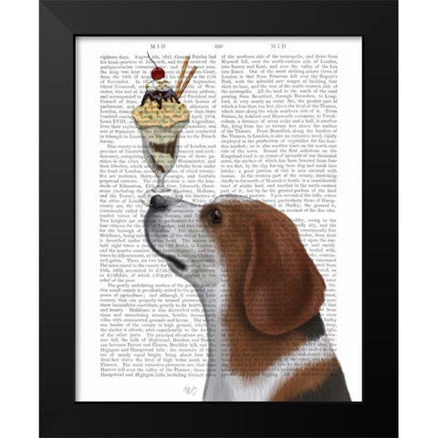 Beagle Ice Cream Black Modern Wood Framed Art Print by Fab Funky