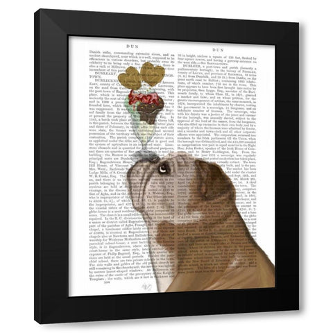 English Bulldog Ice Cream Black Modern Wood Framed Art Print with Double Matting by Fab Funky