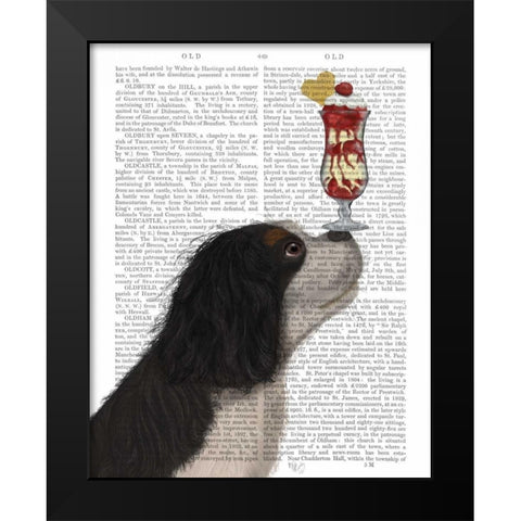 Cavalier King Charles, Black White, Ice Cream Black Modern Wood Framed Art Print by Fab Funky