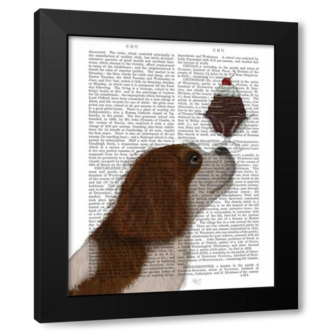 Cavalier King Charles, Brown White, Ice Cream Black Modern Wood Framed Art Print by Fab Funky