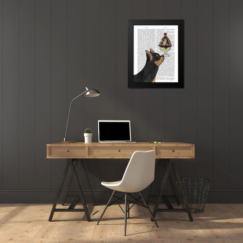 Chihuahua, Black and Ginger, Ice Cream Black Modern Wood Framed Art Print by Fab Funky