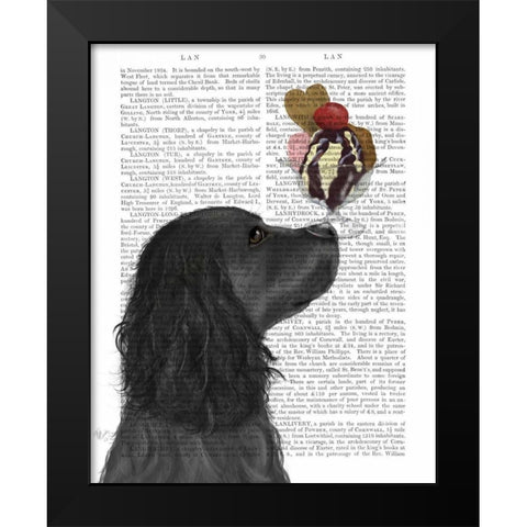 Cocker Spaniel, Black, Ice Cream Black Modern Wood Framed Art Print by Fab Funky