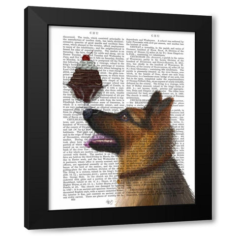 German Shepherd Ice Cream Black Modern Wood Framed Art Print with Double Matting by Fab Funky