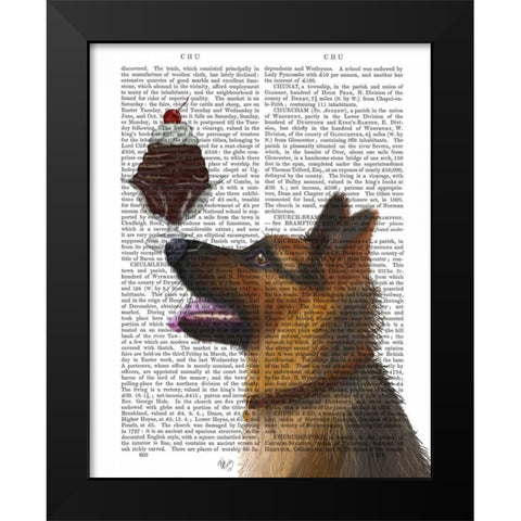 German Shepherd Ice Cream Black Modern Wood Framed Art Print by Fab Funky