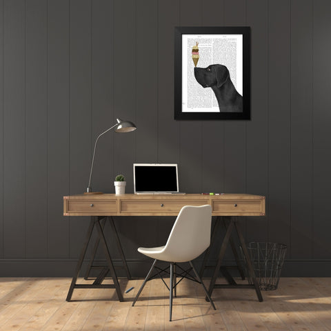 Great Dane, Black, Ice Cream Black Modern Wood Framed Art Print by Fab Funky