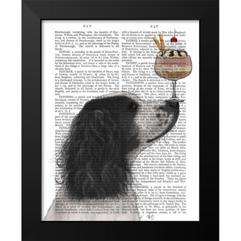 Springer Spaniel, Black and White, Ice Cream Black Modern Wood Framed Art Print by Fab Funky
